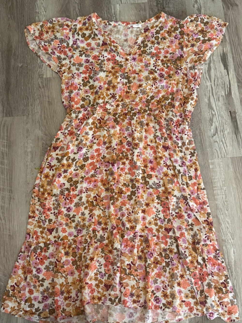 Beach Lunch Lounge Floral Midi Dress XL Vacation Ready Ruffle Boho Sundress